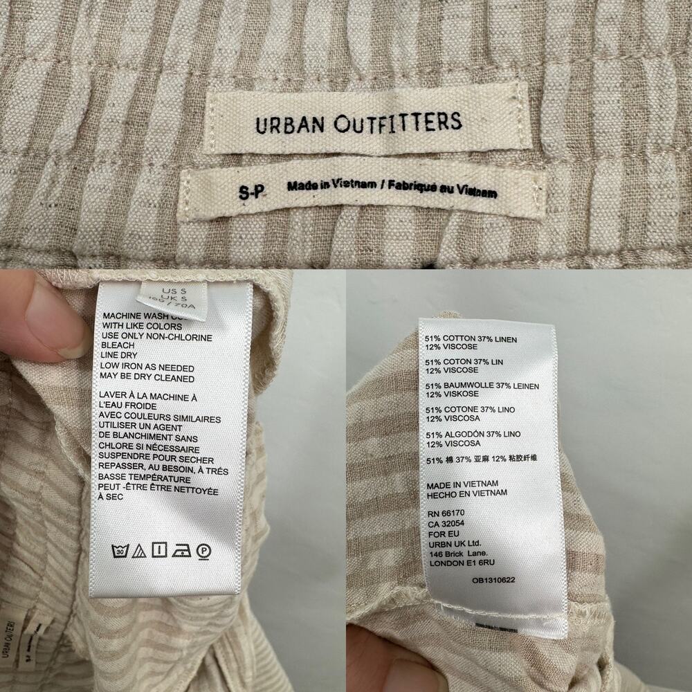 NWT Urban Outfitters Paige Pants Tan Cream Striped Pleated Preppy Beach Size S - Picture 8 of 9